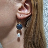 Celia - Pendientes vintage de perlas y piedra azul