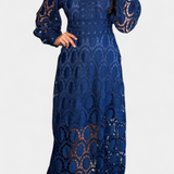 Jovie Vestido Midi de Encaje Bordado con Cuello Alto