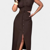 Griselda Vestido Midi con Botones y Cintura Abierta