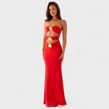 Jimena – Maxi Cut-Out Rojo con Flores Doradas que realza tu elegancia