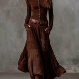 Elisa | Vestido maxi de ante con cinturón