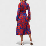 Camila – Vestido Animal Print Azul y Rojo que realza tu sofisticación
