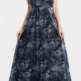 Mariana – Vestido Largo Aireado de Chifón con Estampado Floral que realza tu frescura