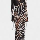Taisia – Vestido Largo Estampado Animal que Resalta Tu Audacia